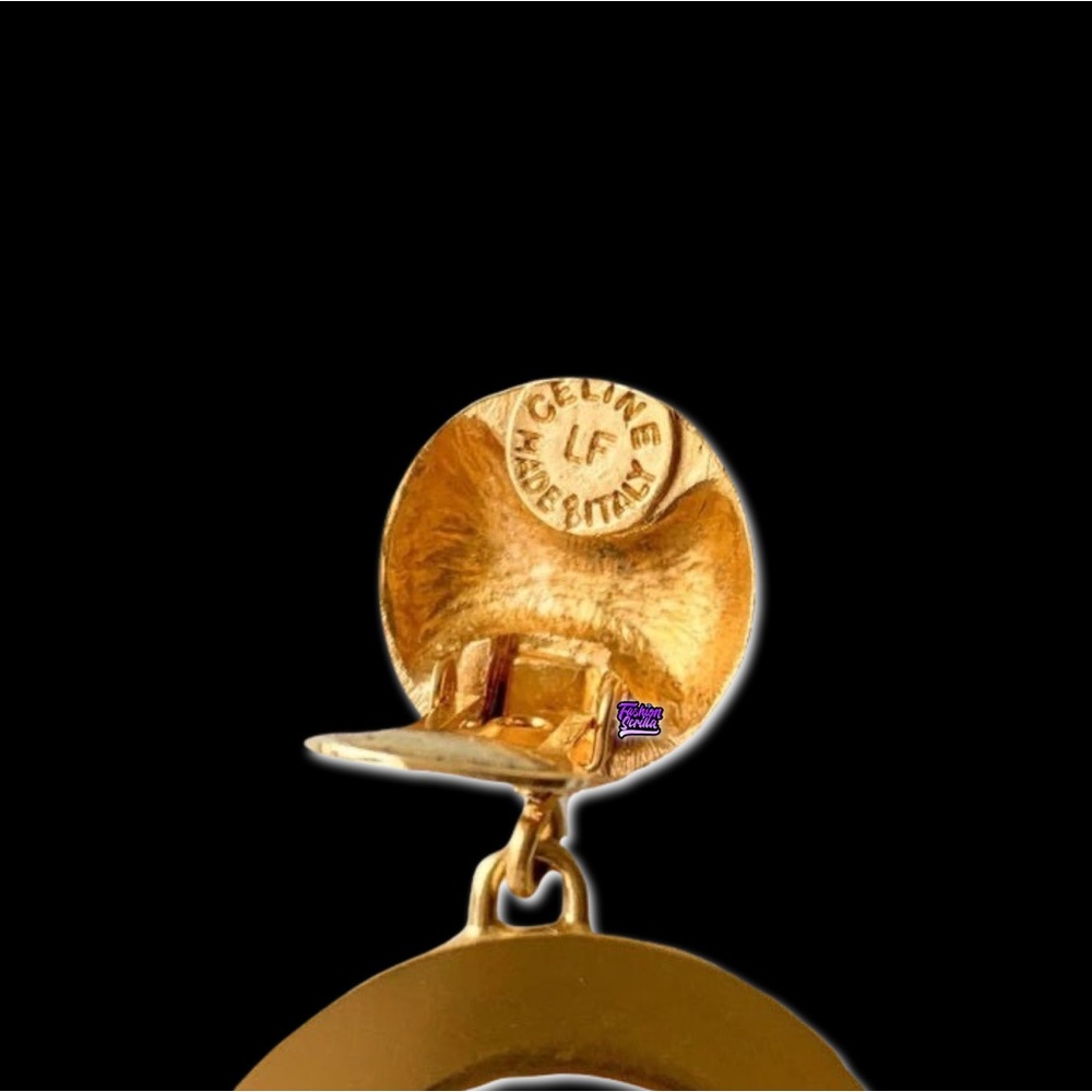 CELINE Paris Vintage Medallion XL Logo Gold - Black Runway Look Clip On Earrings - Picture 2 of 5